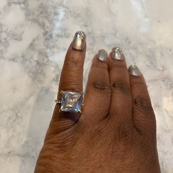 Gold Square Princess Cut Cubic Zirconia Ring - Picture 5 of 10